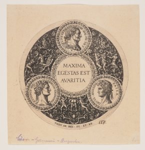 Maxima Egestas Est Avaritia, progetto per un piatto con piede da Johann Theodor de Bry