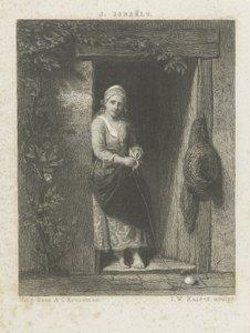 Giovane donna con lavoro a maglia da Johann Wilhelm Kaiser (I)