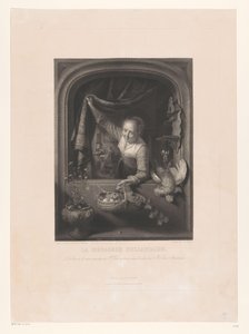Donna con cesto di frutta in mano alla finestra da Johann Wilhelm Kaiser (I)
