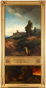 Abrahams Bitte für Sodom (oben). Die Flucht Lots (unten). Aus dem Zyklus "Zwölf biblische Landschaften mit der Geschichte Abrahams" da Johann Wilhelm Schirmer