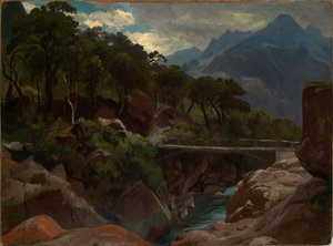 Torrente montano svizzero con passerella da Johann Wilhelm Schirmer