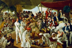 Il colonnello Mordaunt che osserva un combattimento di galli a Lucknow, India, 1790