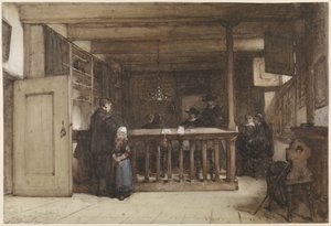 Giorno di paga: La sala delle navi nel tribunale di Nieuw-Loosdrecht, arredata con figure del XVII secolo da Johannes Bosboom