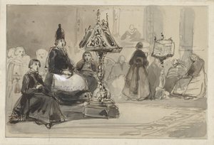 Interno di chiesa con vescovo e suore cantanti da Johannes Bosboom