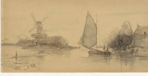 Veduta del fiume con barca a vela da Johannes Bosboom