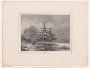 Paesaggio invernale con due pini