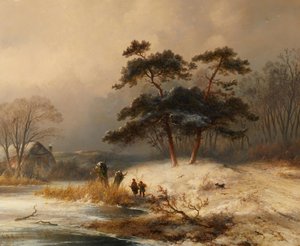 Il raccoglitore di sterpaglie di Johannes Franciscus Hoppenbrouwer nella foresta invernale