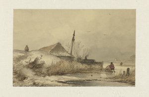 Paesaggio invernale con fattoria vicino al canale da Johannes Franciscus Hoppenbrouwers