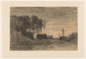 Gruppo di case e alberi vicino a Hooghalen, atmosfera serale da Johannes Gijsbert Vogel