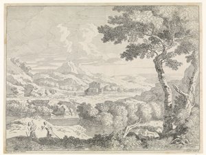 Paesaggio collinare con pastori da Johannes Glauber