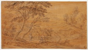 Paesaggio con figure vicino a un ruscello