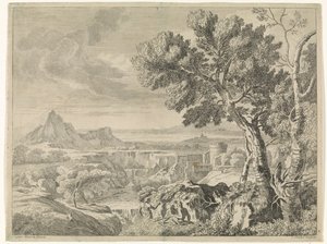 Paesaggio con burrone e cascata da Johannes Glauber