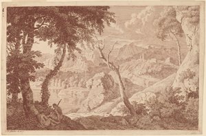 Paesaggio Montano con Due Uomini che Riposano da Johannes Glauber
