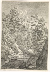 Ravina con alberi e un ruscello (Paesaggi nelle montagne del Chartreuse) da Johannes Glauber