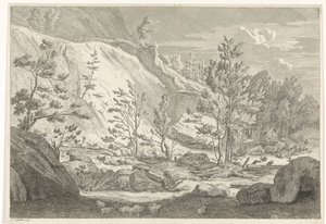 Ravina con un gregge di pecore (serie di paesaggi nel Chartreuzer-gebergte) da Johannes Glauber