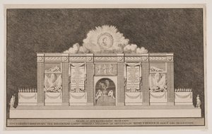 Facciata della decorazione illuminata eretta dalla Borsa di Copenaghen in occasione del corteo funebre di Re Federico V da Johannes Gottfred Bradt