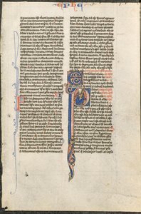 Foglio da una Bibbia latina: Iniziale P con San Paolo che tiene una spada..., c. 1250