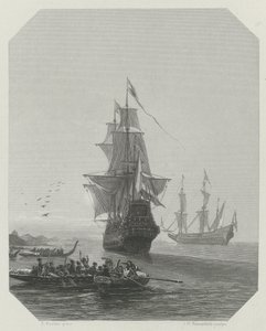 Arrivo di Abel Tasman in Nuova Zelanda, 1642-1643, ca 1865 da Johannes Heinrich Maria Hubert Rennefeld