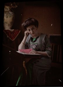 Donna dietro il tavolo da lettura da Johannes Hendrikus Antonius Maria Lutz