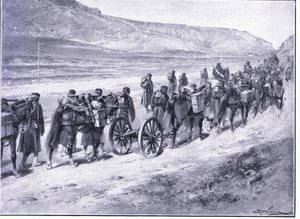 Una batteria di cannoni da campo in viaggio verso Ichon, illustrazione da Cassells History of the Russo-Japanese War Vol 1, c.1900 da Johannes Hermann Barend Koekkoek