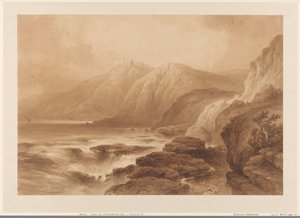 Vista di una costa rocciosa alta, con una fortezza su una delle cime da Johannes Hilverdink