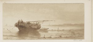 Nave con vela ammainata su un fiume
