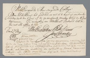Lettera del reverendo Hooyman a Jan Brandes da Johannes Hooyman