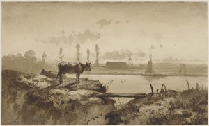 Paesaggio fluviale con mucca