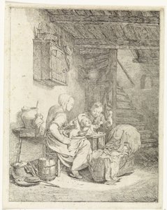 Donna e due bambini in un interno da Johannes Huibert Prins