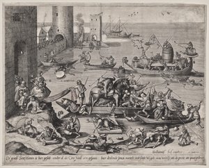 San Martino con il suo cavallo su una nave da Johannes I van Doetecum (d. 1605)