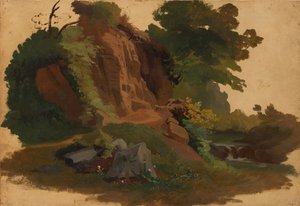 Promontorio roccioso vicino a un ruscello nella Campagna Romana, ca. 1835-40 da Johannes Jakob Frey