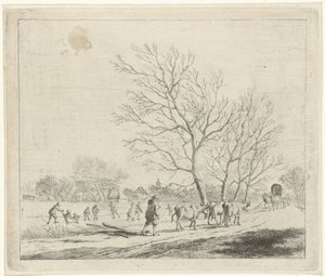 Paesaggio invernale con mucche e pattinatori Dicembre I dodici mesi (serie) I disegni colorati dei 12 mesi (serie) da Johannes Janson
