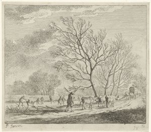 Paesaggio invernale con mucche e pattinatori da Johannes Janson