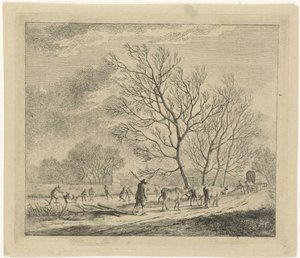 Paesaggio invernale con mucche e pattinatori da Johannes Janson
