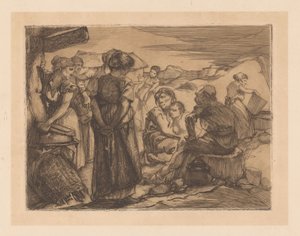Uomo, donne e bambino in paesaggio collinare da Johannes Josephus Aarts