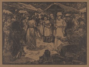Scena di mercato con uomini e donne