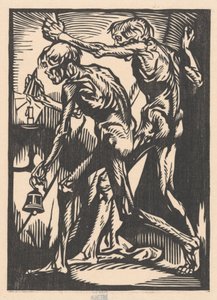 Due figure maschili nude con campana e spegnicandela da Johannes Josephus Aarts