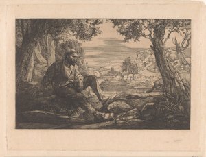 Uomo seduto in un paesaggio collinare da Johannes Josephus Aarts