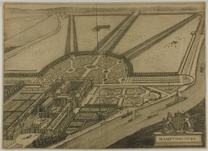 Hampton Court, tavola sei da Britannia Illustrata da Johannes Kip