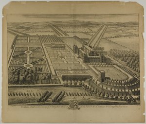 Wollaton Hall nella contea di Nottingham, tavola 68 da Britannia Illustrata da Johannes Kip