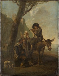 Famiglia di pastori romani che riposa sotto un albero da Johannes Lingelbach