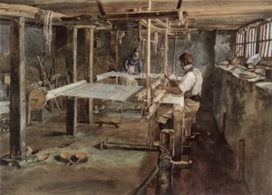 Coppia di tessitori di Appenzell al lavoro sul telaio a mano, circa 1830 da Johannes Schiess