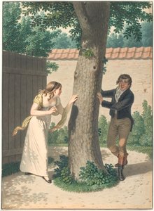 Giovane uomo e ragazza giocano a nascondino da Johannes Senn