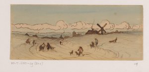 Paesaggio nelle dune con cacciatori e cani da Johannes Tavenraat