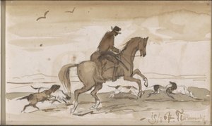 Paesaggio con cavaliere e cani in corsa da Johannes Tavenraat