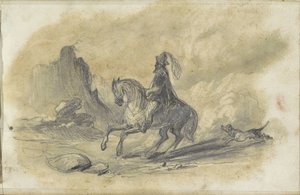 Cavaliere con un cane su un sentiero roccioso da Johannes Tavenraat