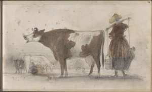 Prato con Mucche e una Contadina con un Giogo da Johannes Tavenraat