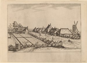 Campi e una Strada di Villaggio con Mulino a Vento da Johannes van Doetechum, the Elder and Lucas
