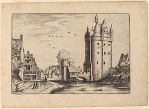 Porta della città con case di campagna da Johannes van Doetechum, the Elder and Lucas
