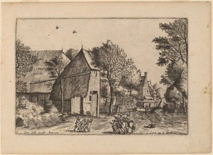 Strada del villaggio con pozzo da Johannes van Doetechum, the Elder and Lucas